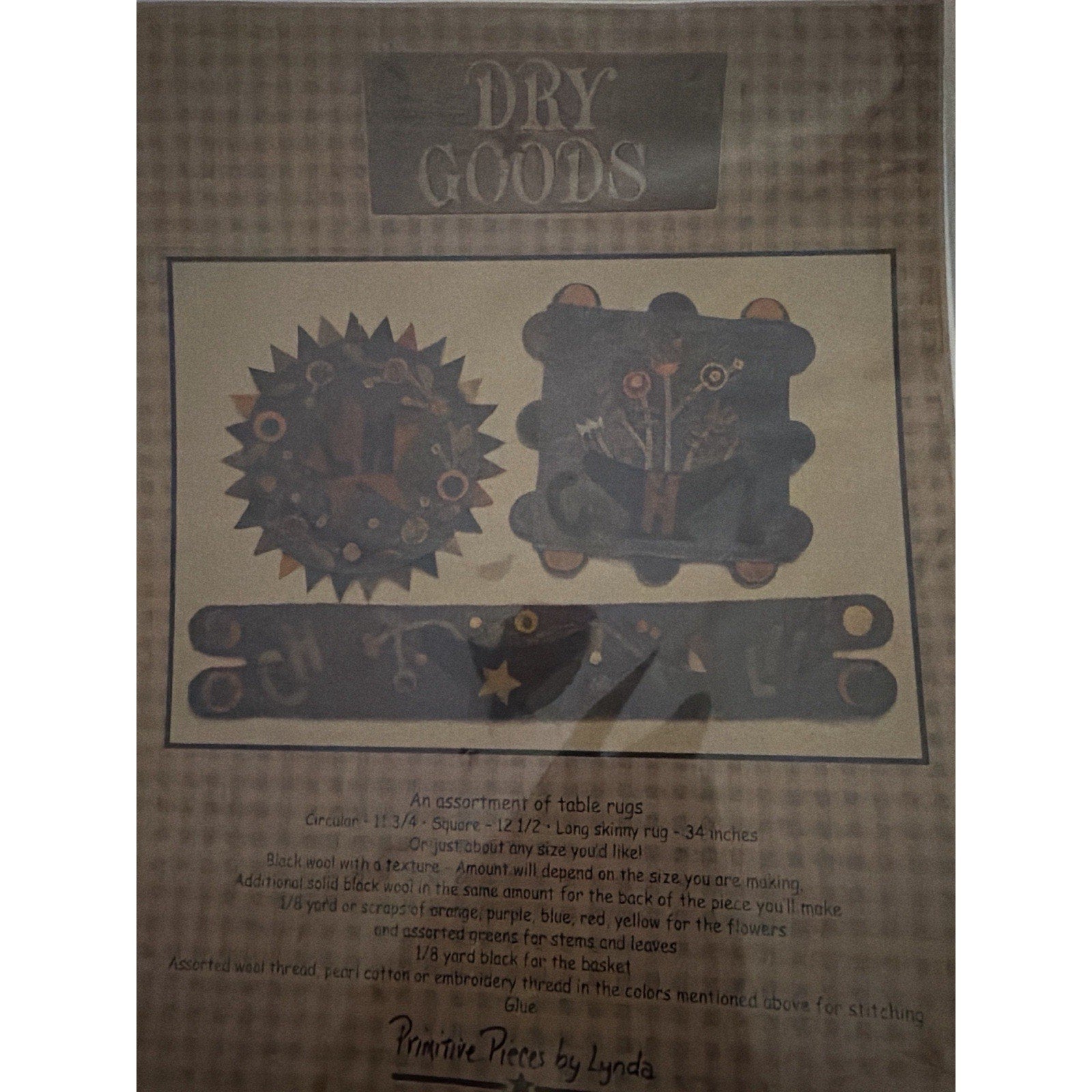 Primitive Pieces by Lynda Dry Goods Wool Applique Table Rug Pattern Folk Art