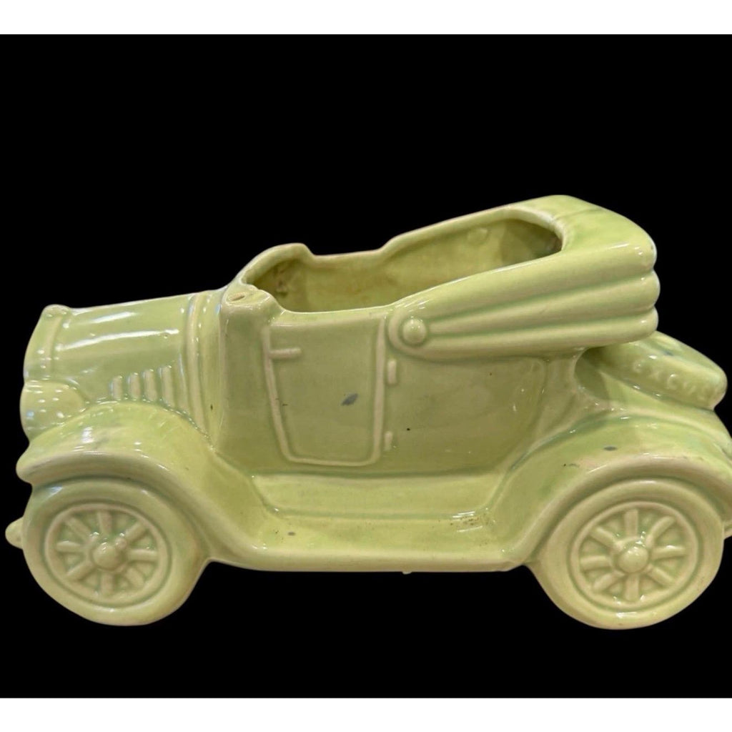 Lime Green Ceramic Convertible Car Planter – Mid Century Retro Automobile Pottery