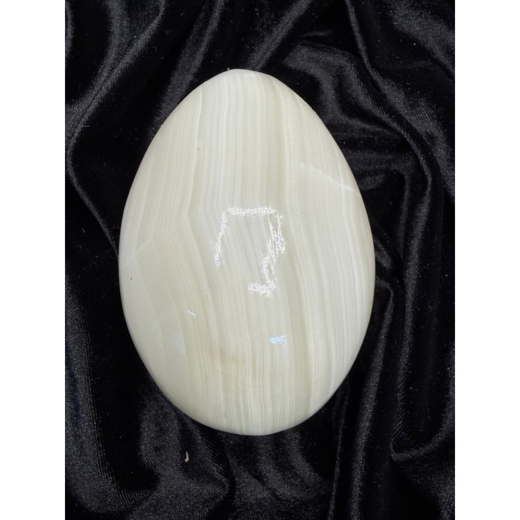 Vintage Large White Banded Onyx Egg Polished Stone Sculpture Natural Calcite 5.5