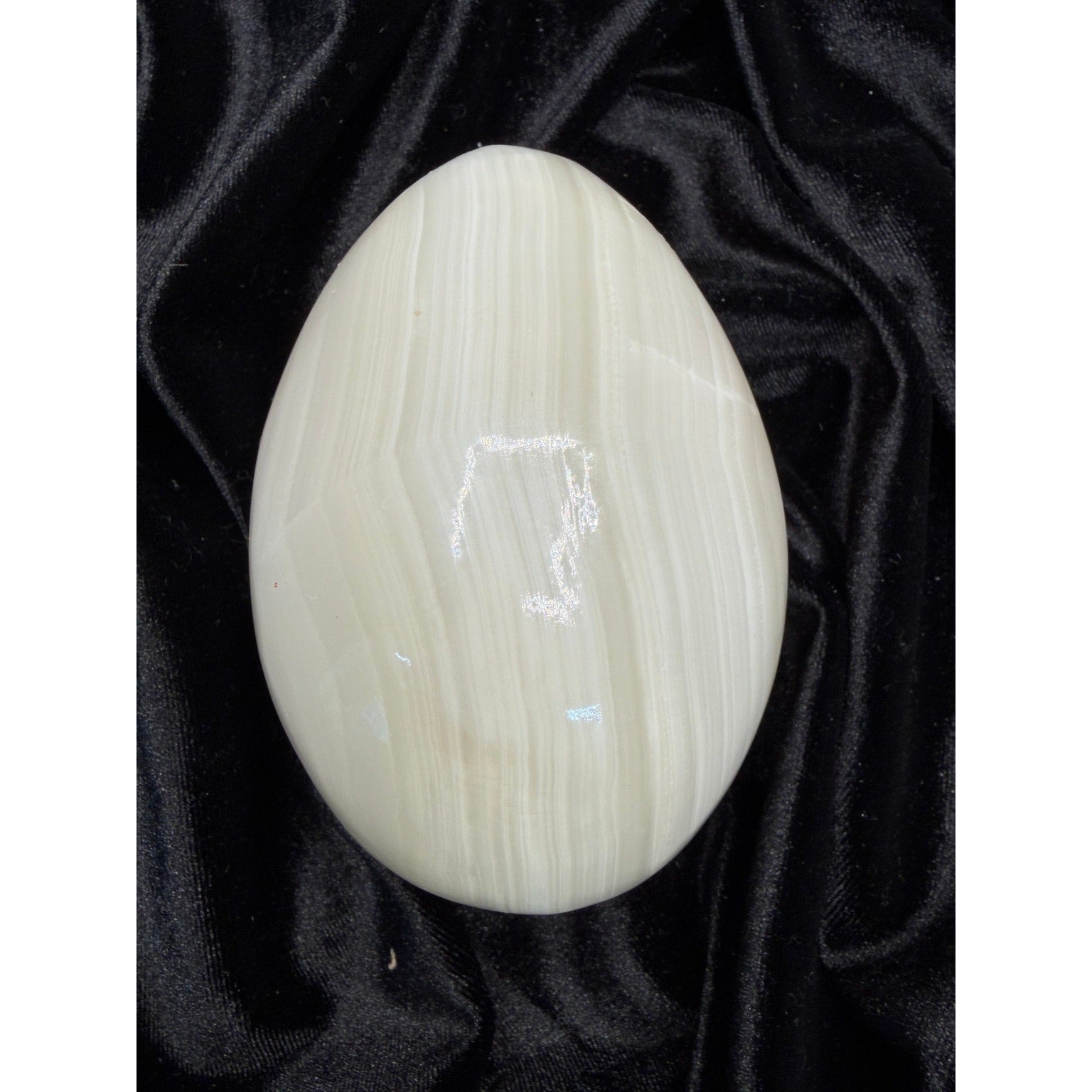 Vintage Large White Banded Onyx Egg Polished Stone Sculpture Natural Calcite 5.5