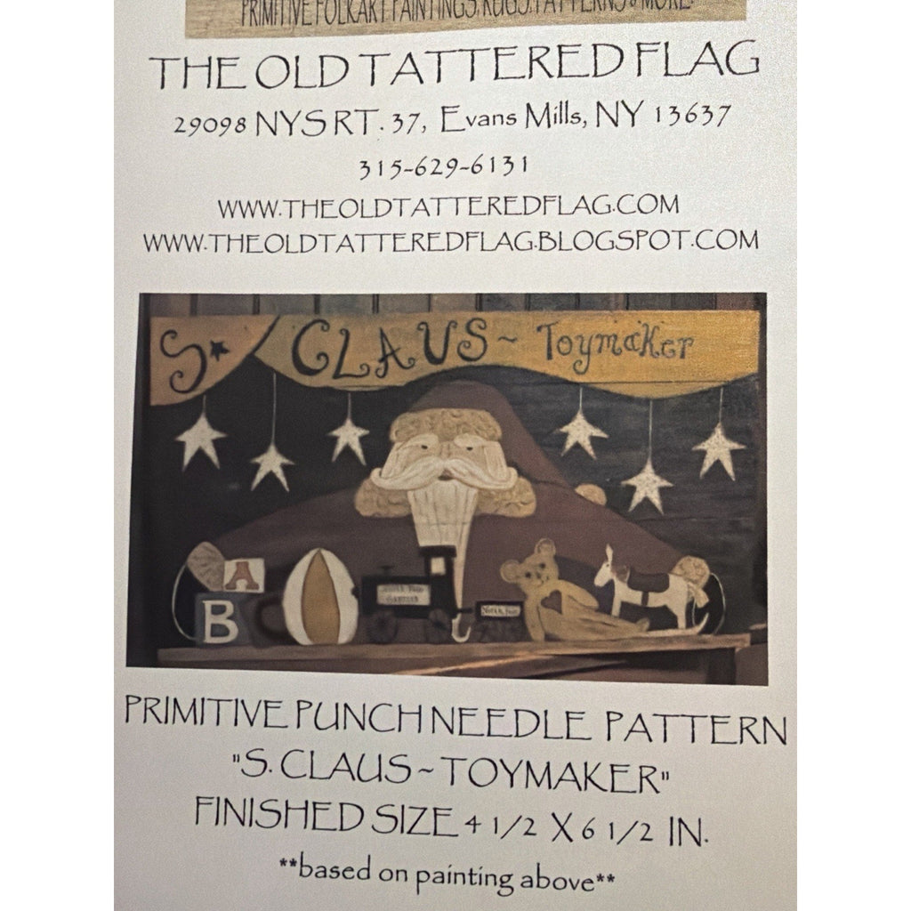 Old Tattered Flag S Claus Toymaker Primitive Punch Needle Pattern Cloth 4.5x6.5