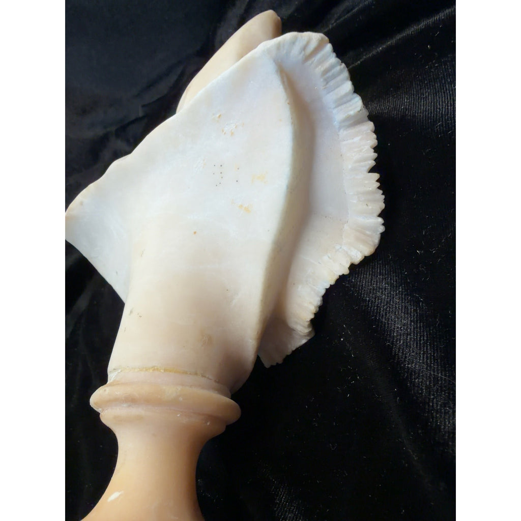 Antique Italian Hand Carved Alabaster Girl Bust Victorian Bonnet Sculpture