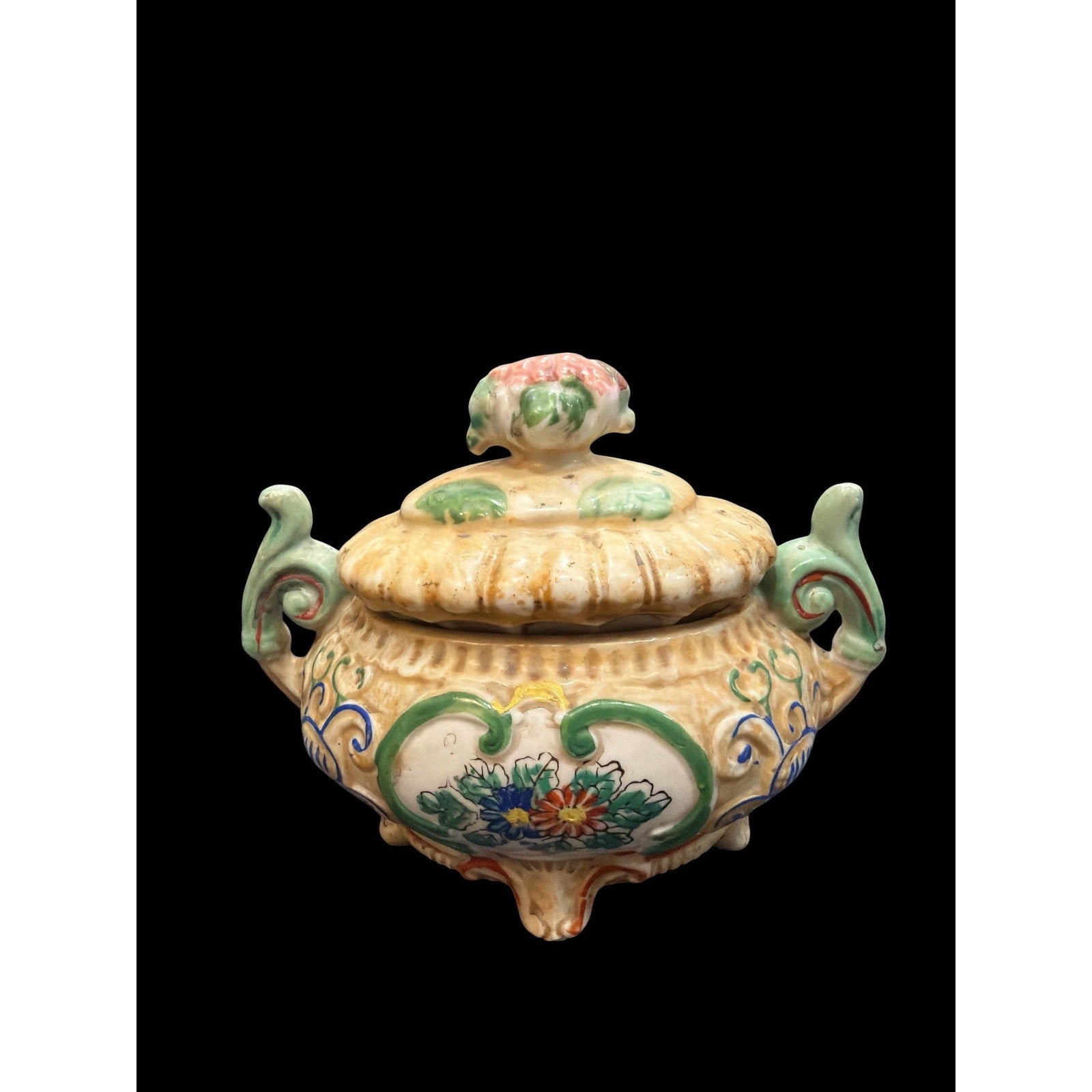 Vintage Japanese Ceramic Trinket Box, Floral Jewelry Box, Cottagecore Vanity