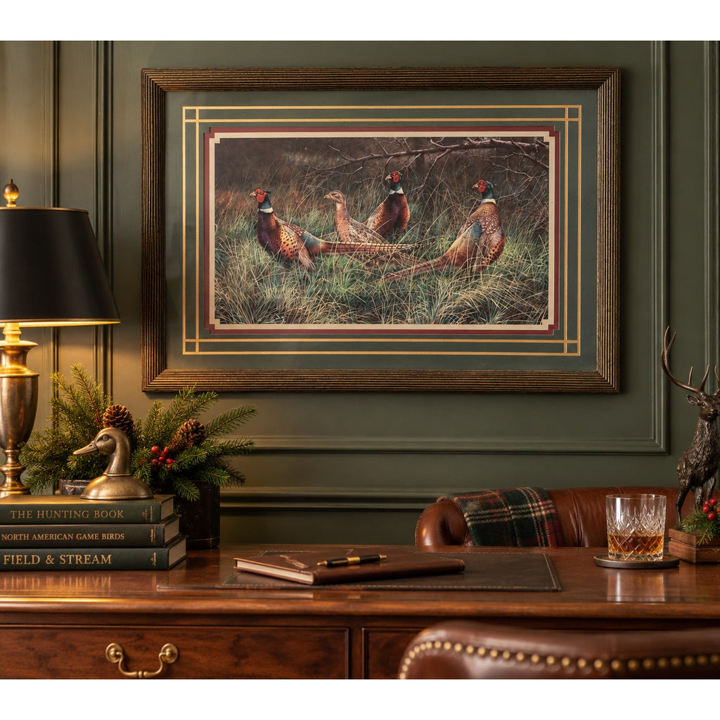 Vintage Bradshaw Ring Neck Pheasants Framed Wildlife Print 23 x 16 – main view