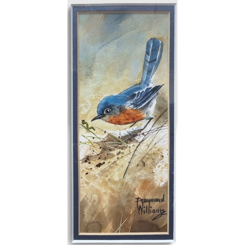 Original Bluebird Watercolor Painting Raymond Williams Curious Blue Framed Art – additional view 4