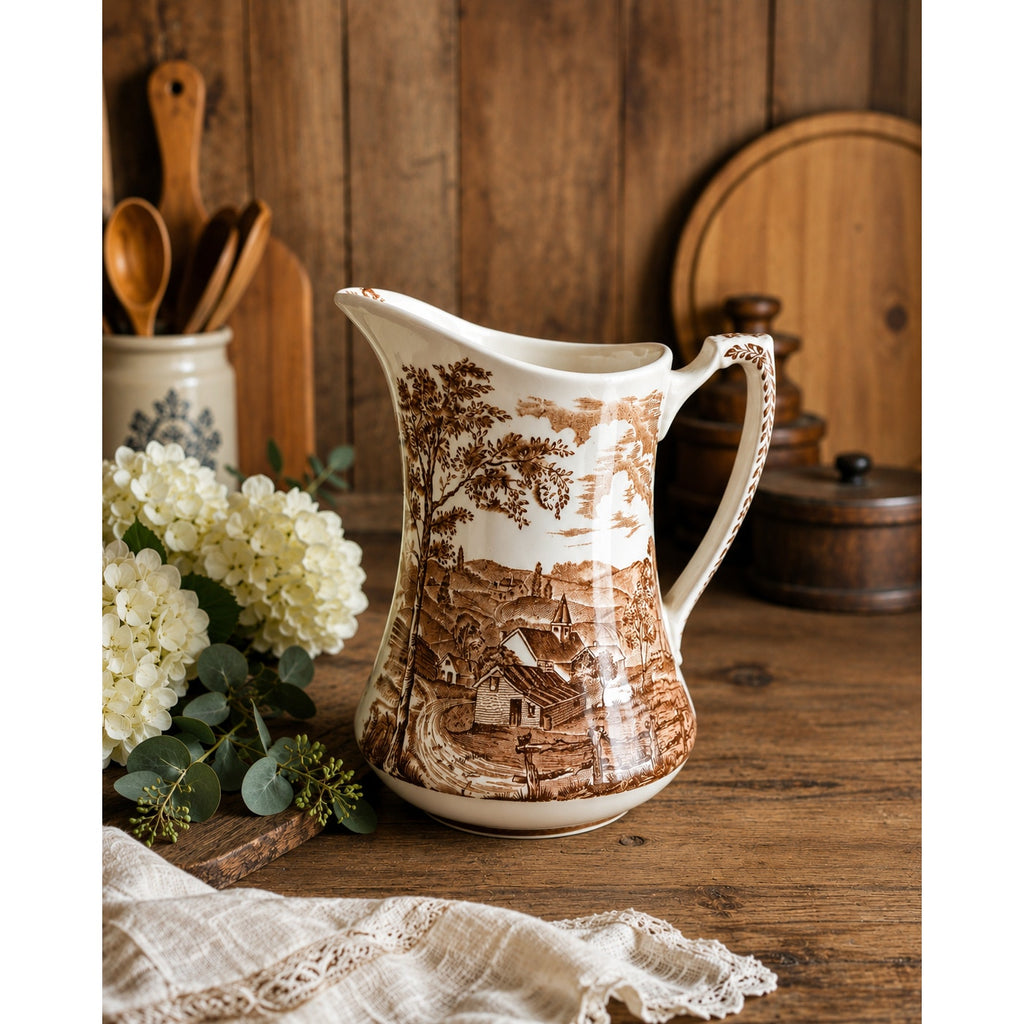 Vintage Alfred Meakin Reverie Ironstone Pitcher Brown Transferware 7 Inch