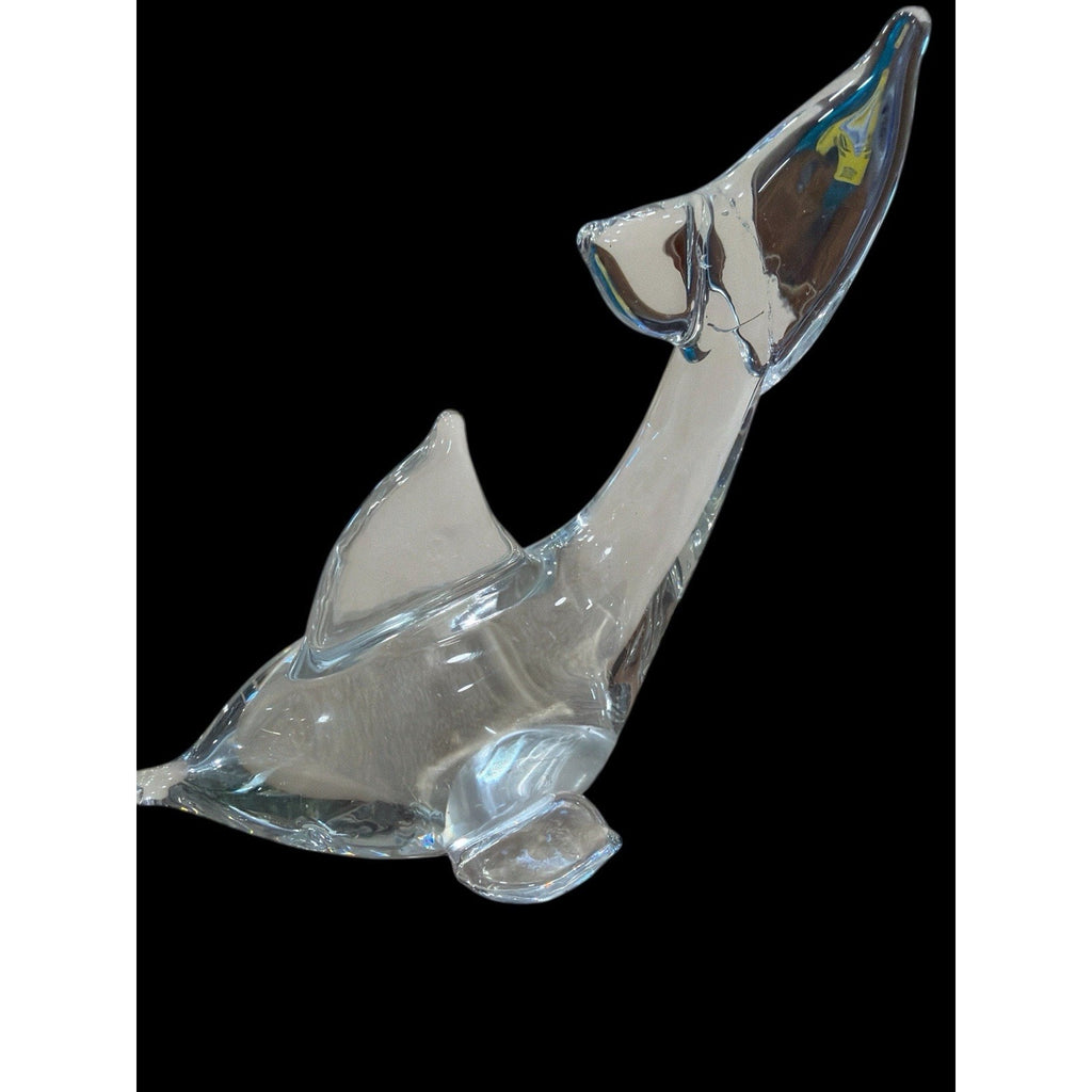 Vintage Clear Art Glass Dolphin Paperweight 6” Sculptural Heavy MCM