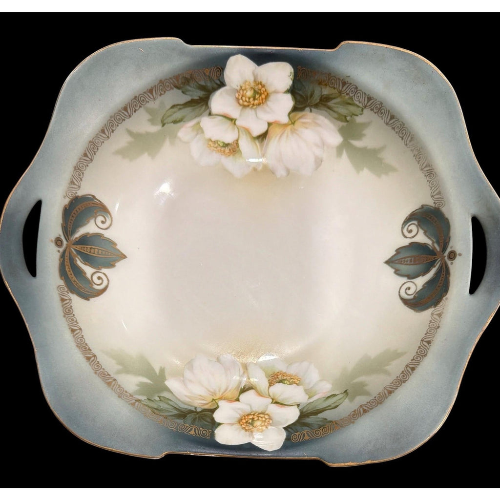 Antique RS Germany Porcelain Bowl Blue Gold Floral Handled Edwardian