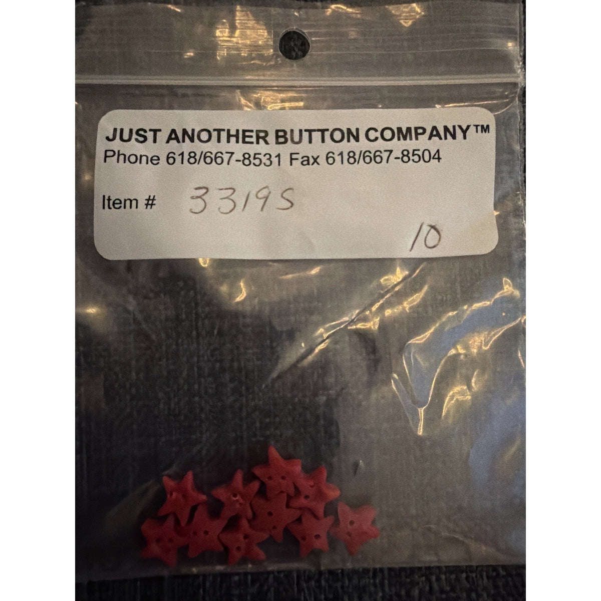 JABCO Just Another Button Company 3319S Red Star Buttons Set of 10 Cross Stitch