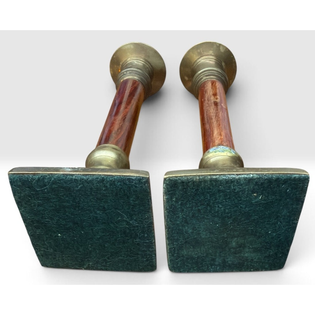 Vintage Brass Wood Candlestick Holders Pair Square Base 7.5 Inch – additional view 3