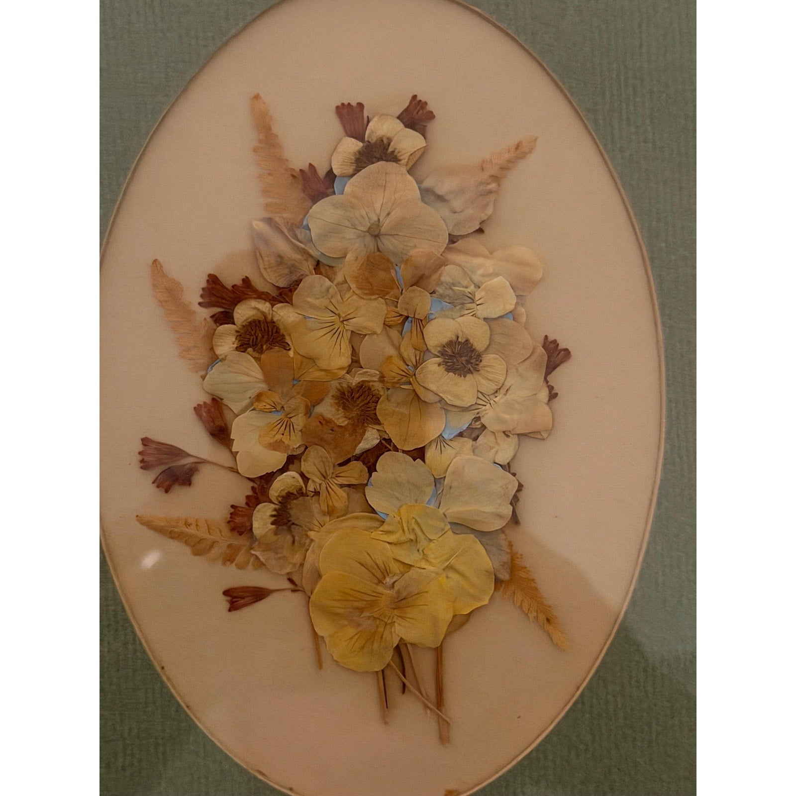 Vintage Pressed Flower Art Framed Botanical Wall Decor, Oval Mat, Gold Frame