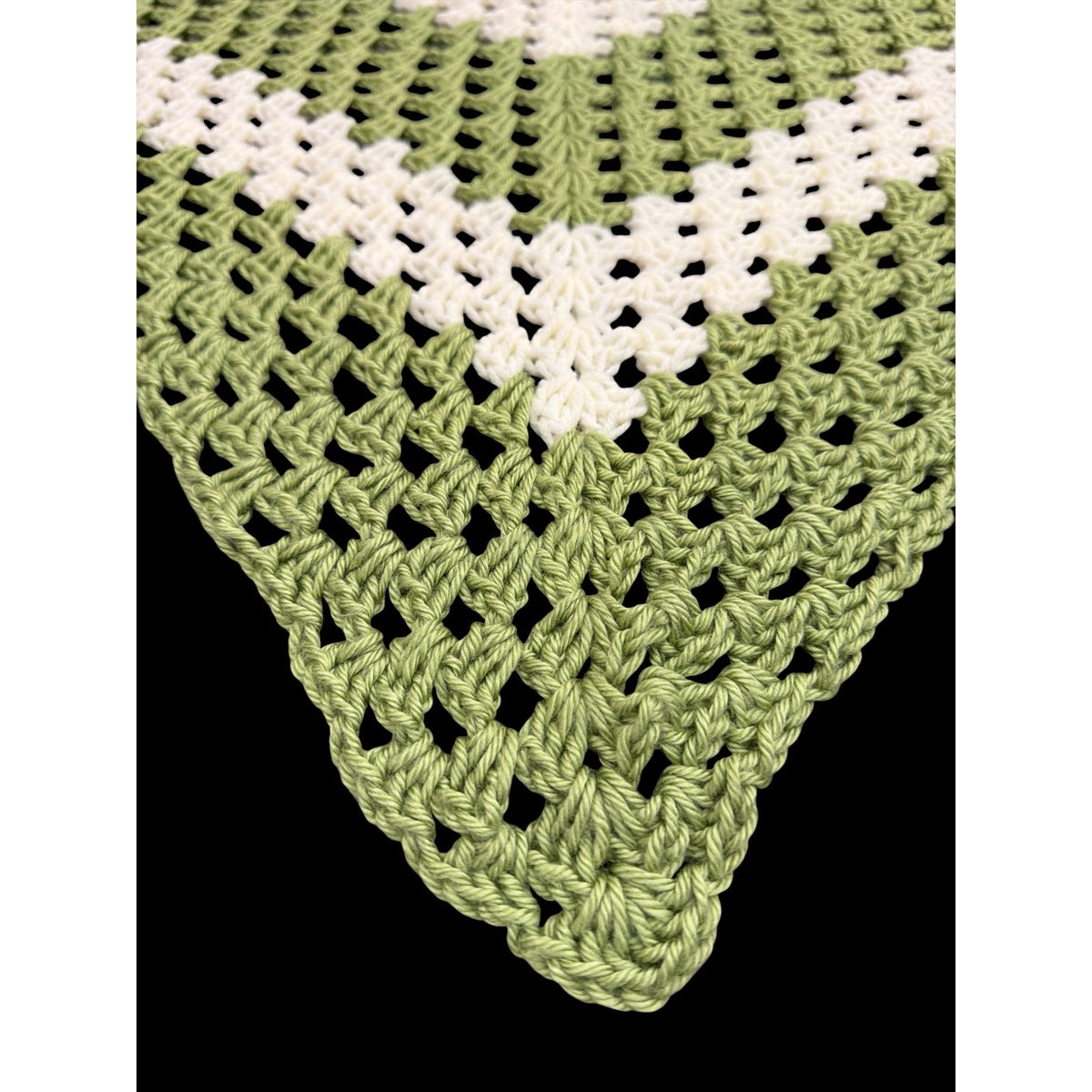 The Greenbrier Vintage Crochet Afghan Celery Green Cream Lap Blanket 48 x 48 – additional view 9