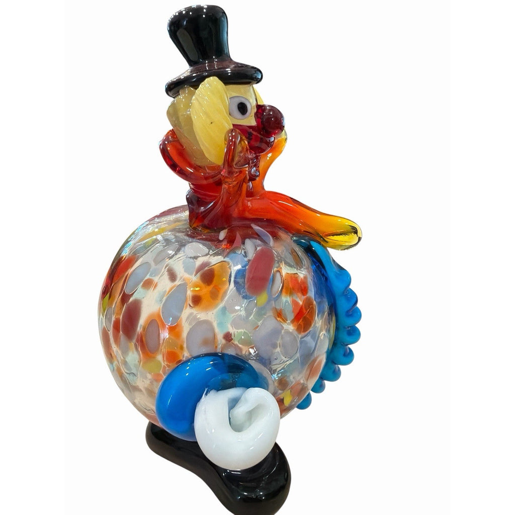 Vintage Murano Art Glass Clown Figurine Confetti Glass Black Top Hat 6"