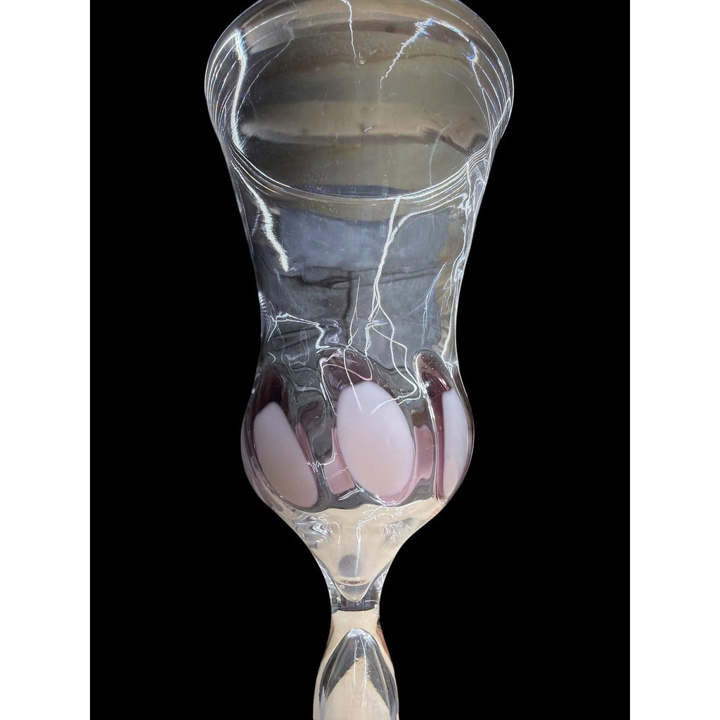 Jean Boutz Hand Blown Art Glass Goblets Set 6 Pink Signed Stemware
