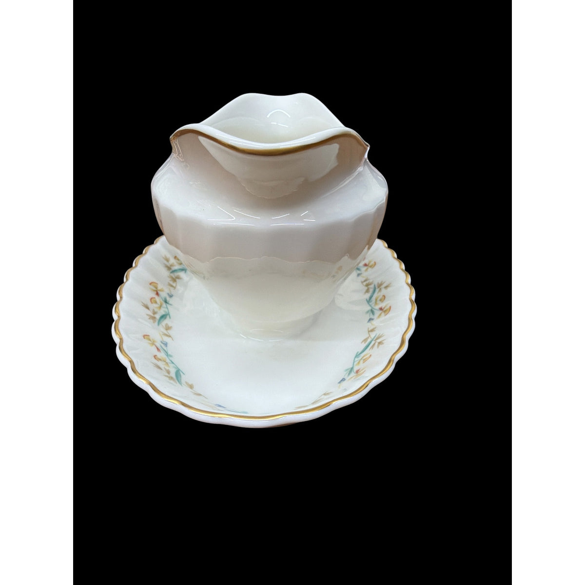 Syracuse Temple Bells Gravy Boat Vintage China Gold Trim Attached Underplate – additional view 4