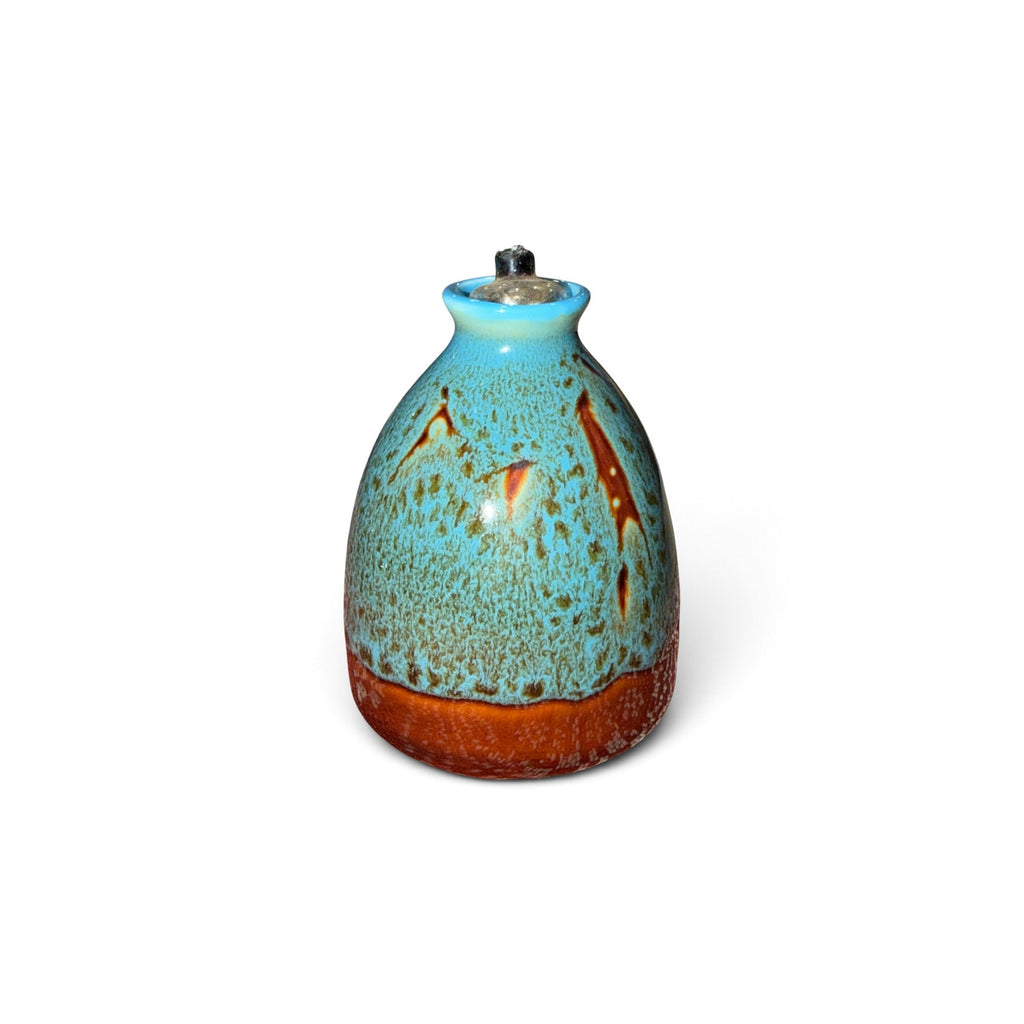 Vintage Studio Pottery Oil Lamp Turquoise Reactive Glaze MCM 4"