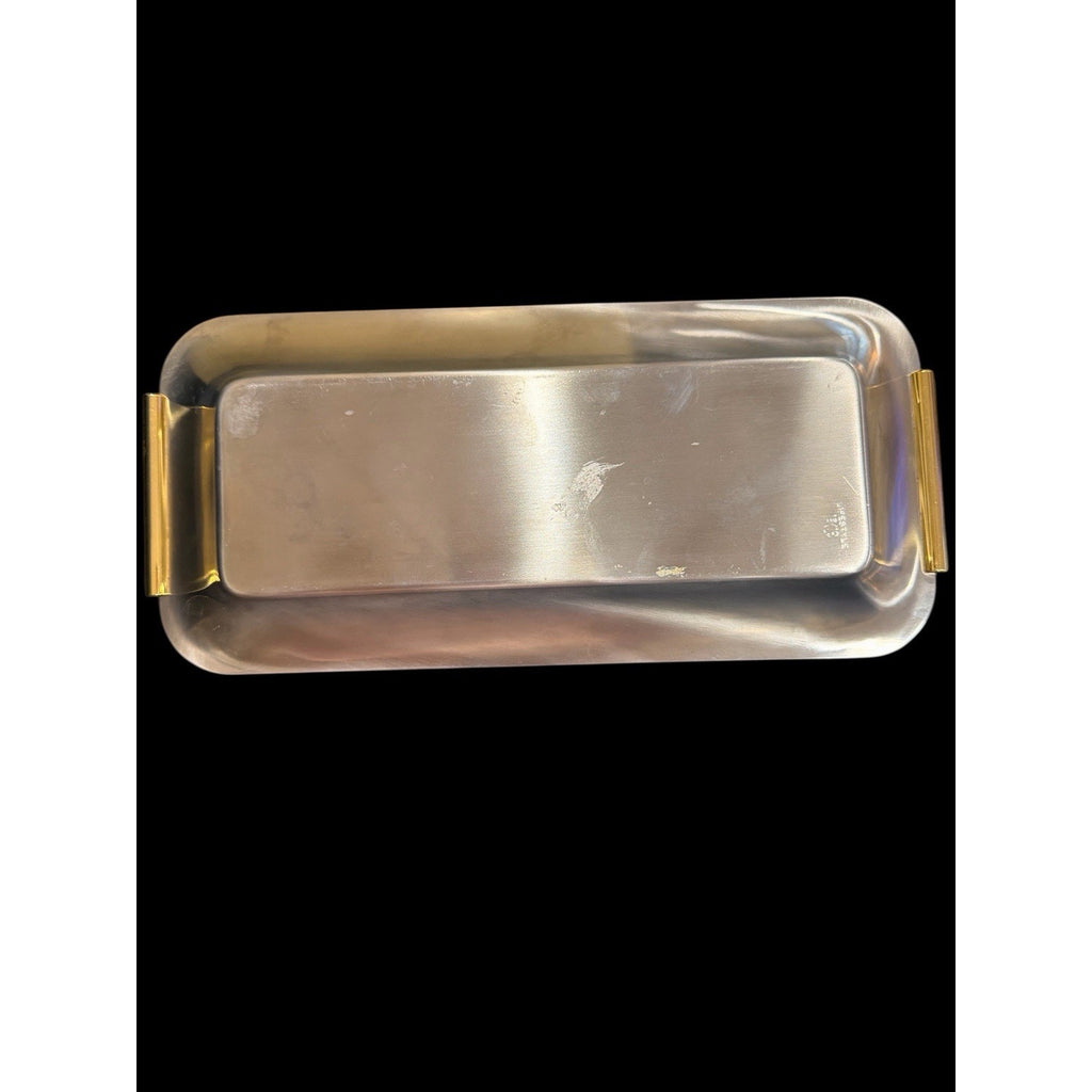 Vintage Lifestyle 18/10 Italy Stainless Steel Serving Tray Gold Handles