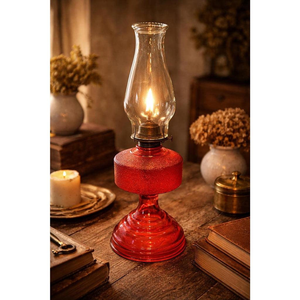 Antique Red Glass Oil Lamp P&A Burner Victorian Kerosene Lamp