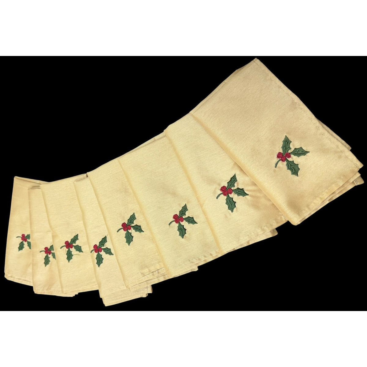 Gold Christmas Cloth Napkins Set of 8 Embroidered Holly 16 Inch Holiday Linens – additional view 2