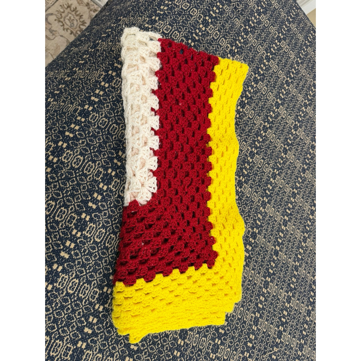 Vintage Color Block Granny Square Crochet Afghan 45" Retro Handmade Throw – additional view 4