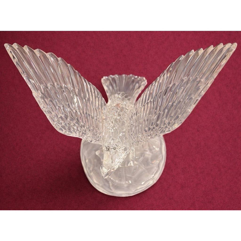 Large Clear & Frosted Glass Eagle Sculpture 7” Tall 8” Wingspan