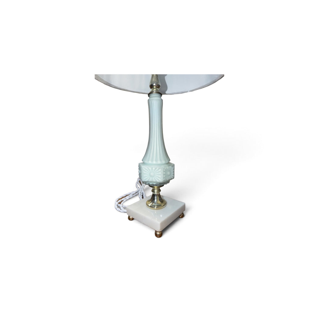 Vintage Blue Glass Table Lamp Marble Base Brass Rewired 16 Inch