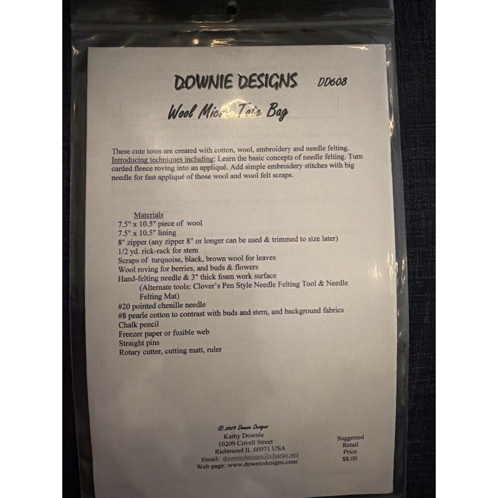Downie Designs Wool Micro Totes Pattern Needle Felting Embroidery Bag