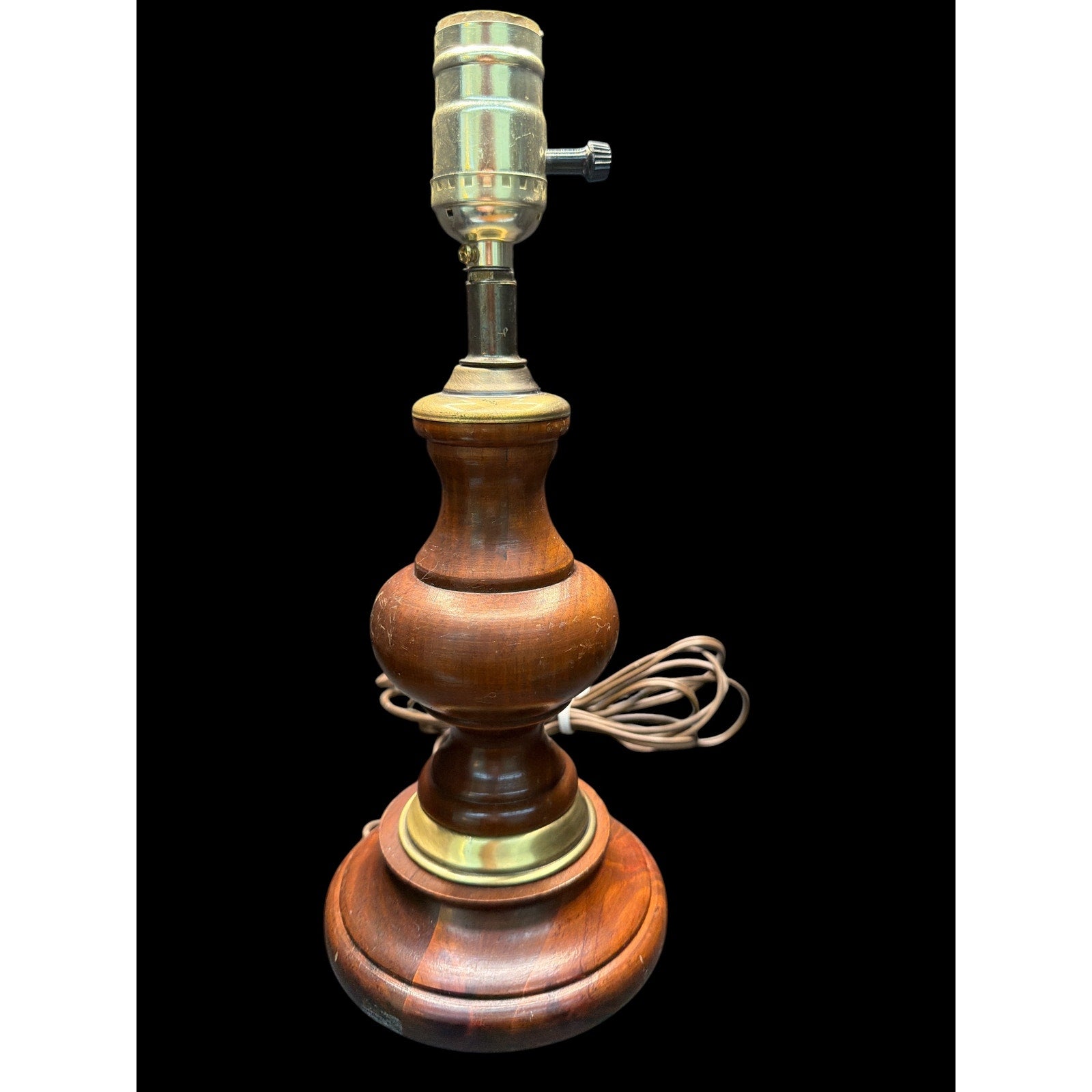Vintage Turned Wood & Brass Table Lamp, Colonial Style Accent Desk Lamp