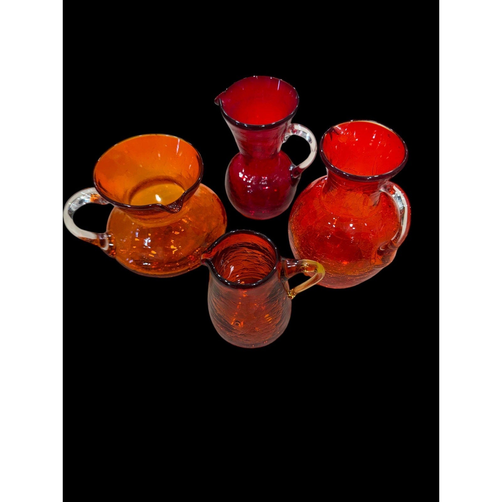 Vintage Crackle Glass Mini Pitchers | Amber Ruby Hand Blown Bud Vases