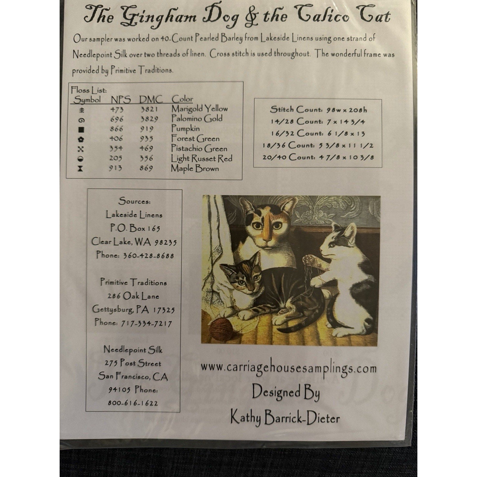 Carriage House SamplingsGingham Dog & the Calico Cat Cross Stitch Pattern