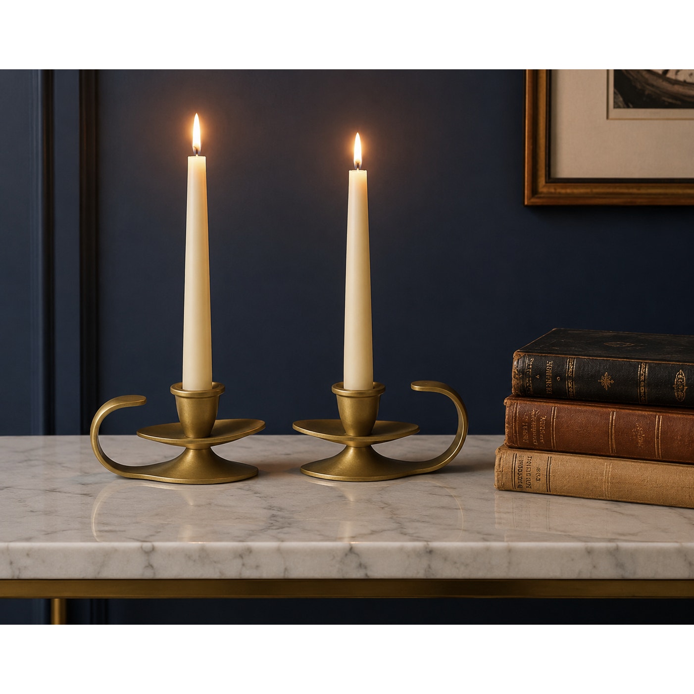 Vintage Brass Tabletop Candle Holders – Modernist Mid-Century Israel Brass
