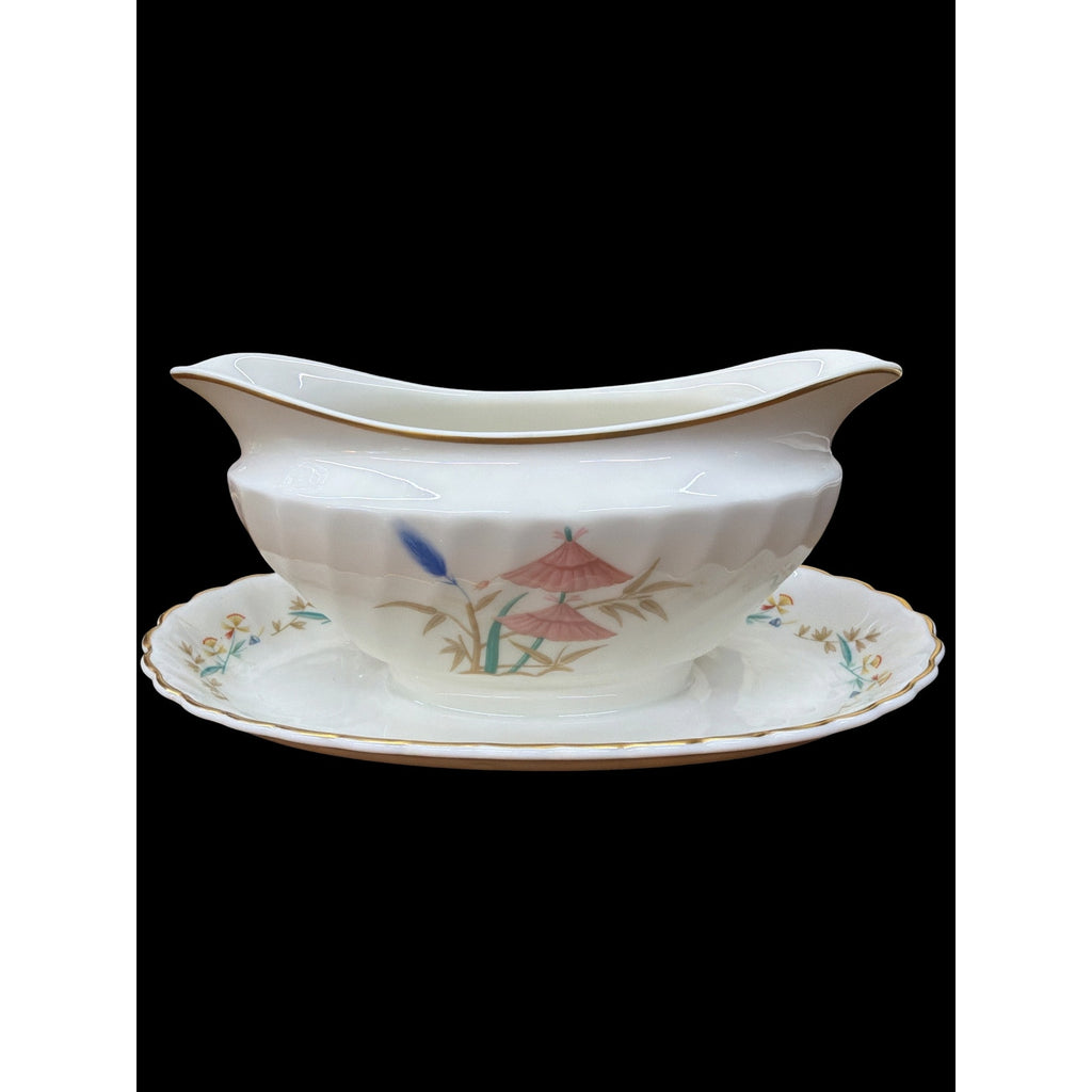 Syracuse Temple Bells Gravy Boat Vintage China Gold Trim Attached Underplate – additional view 3