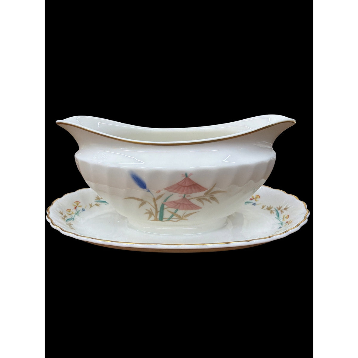 Syracuse Temple Bells Gravy Boat Vintage China Gold Trim Attached Underplate – additional view 3