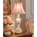 Vintage Pink Floral Ceramic Urn Table Lamp Rewired Pink Bell Shade