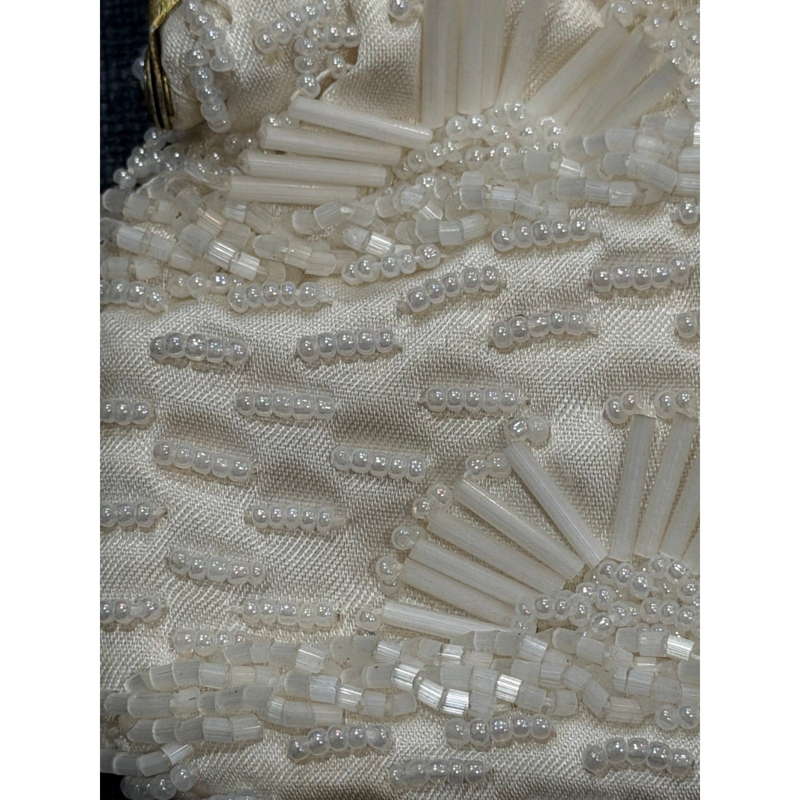 Vintage Beaded Evening Purse & Faux Pearl Necklace Set, Ivory Bridal Handbag