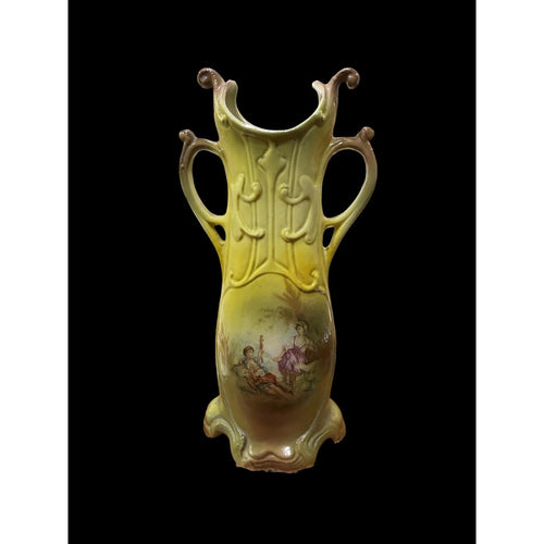 Art Nouveau Bud Vase Romantic Scene French Cottage Decor Double Handle Vase