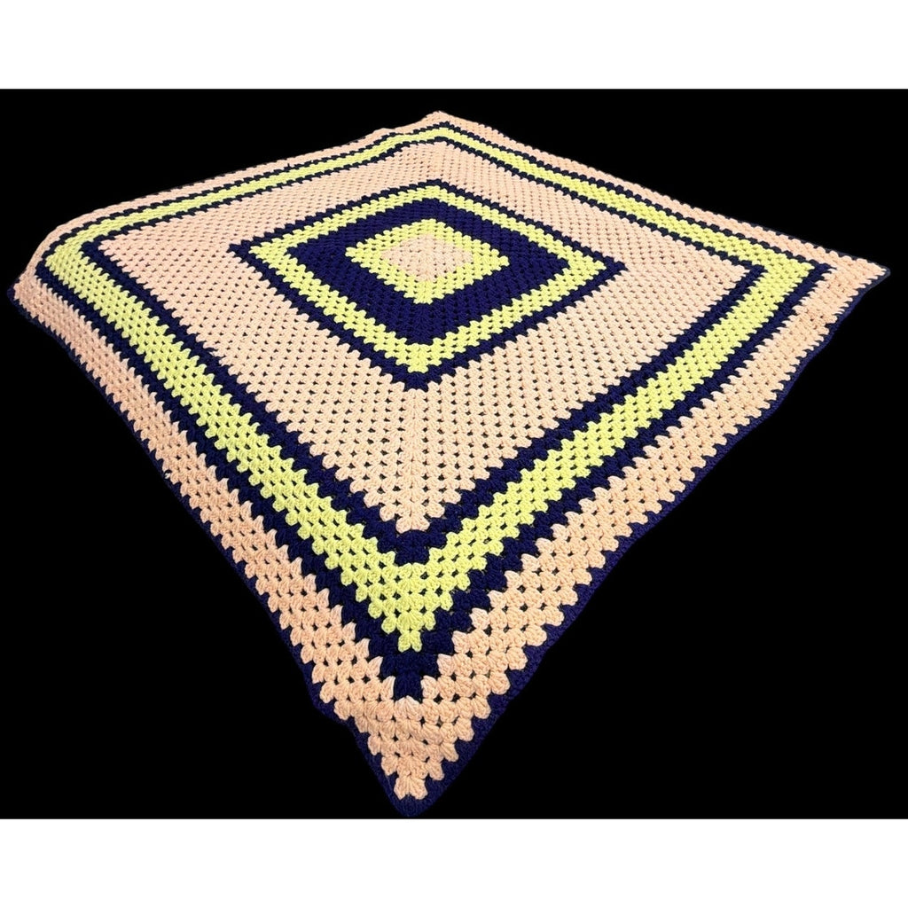 The Sunday Social Vintage Crochet Afghan 56" Peach Purple Yellow Granny Square – additional view 3