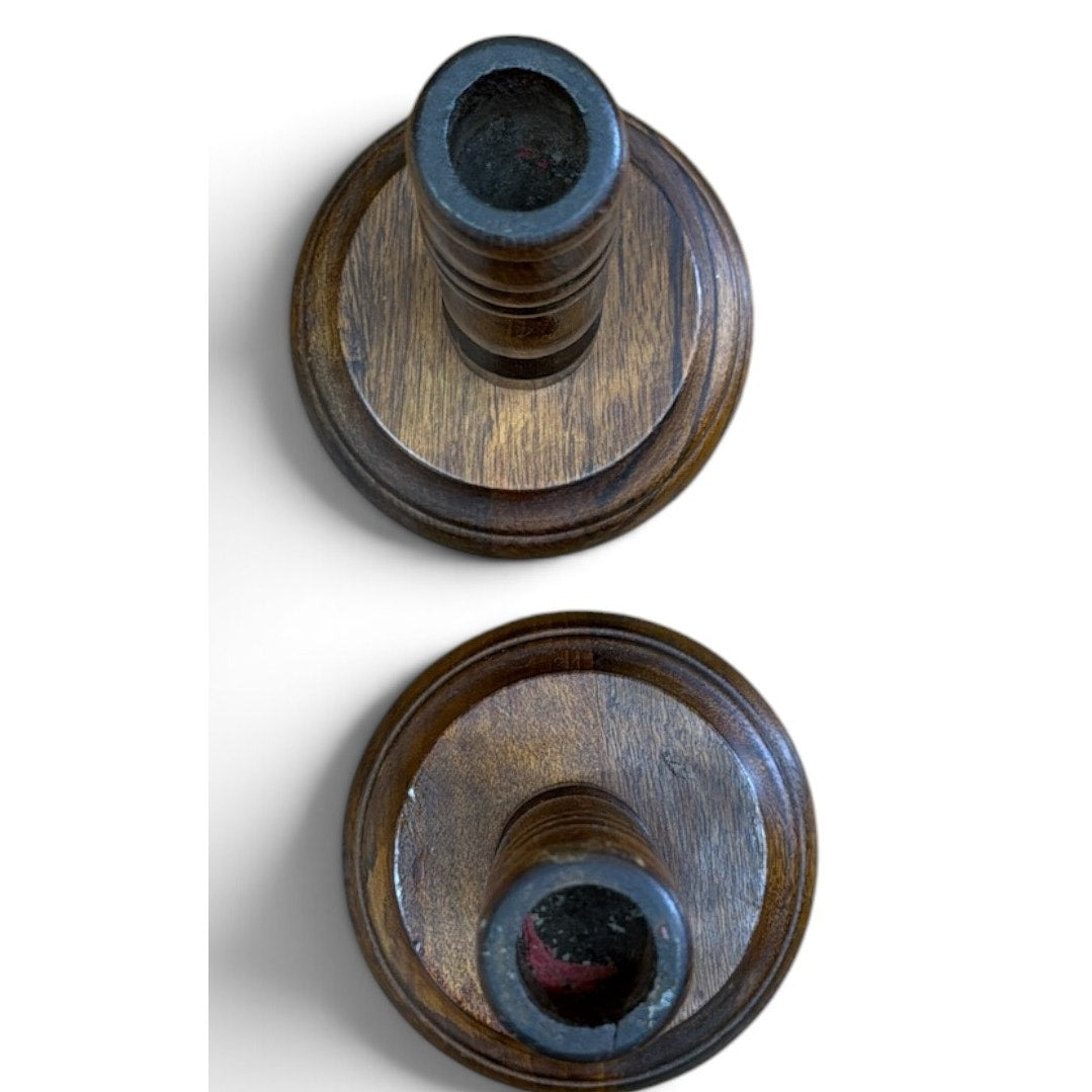 Vintage Turned Wood Candlesticks Pair Primitive Early American 7 Inch – additional view 5