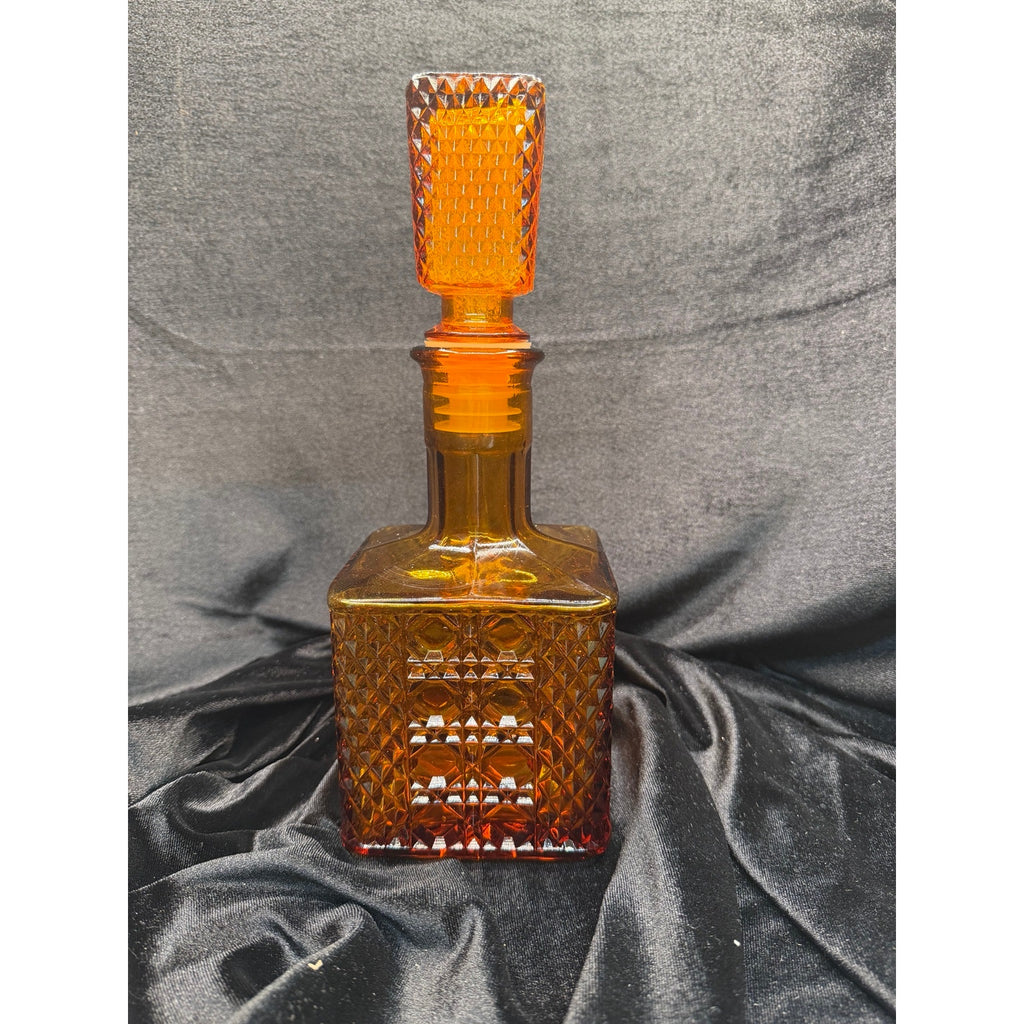 Vintage Viking Yesteryear Amber Glass Decanter with Stopper Mid Century Barware