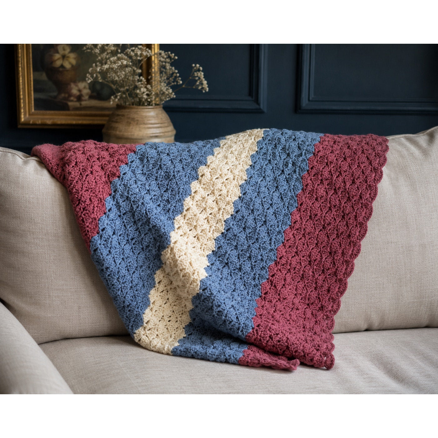Vintage Handmade Crocheted Lap Afghan Throw Thrima Lane 56 x 42 Cottage Decor