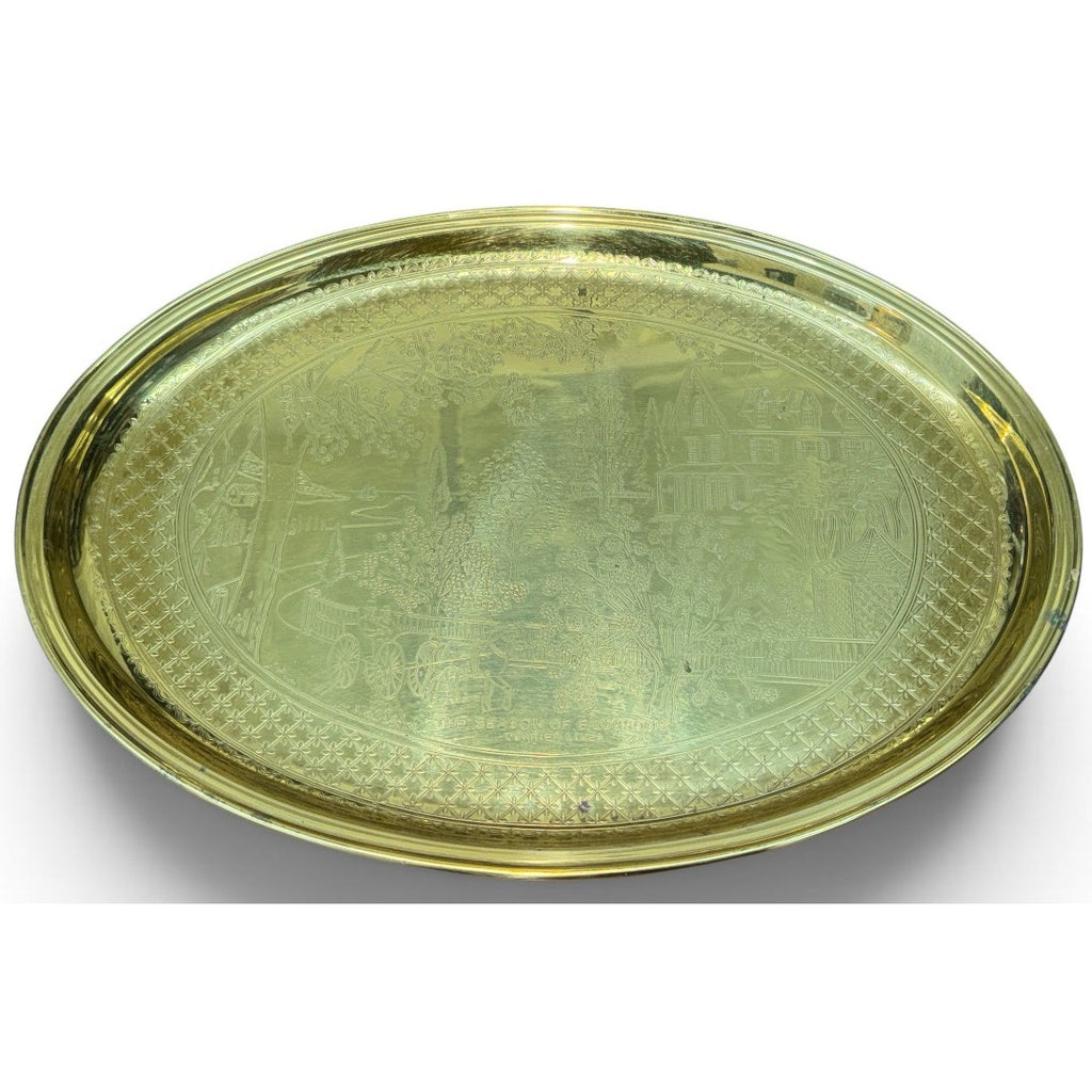 Vintage Currier & Ives Gold Tone Oval Tray The Season of Blossoms 16 Inch