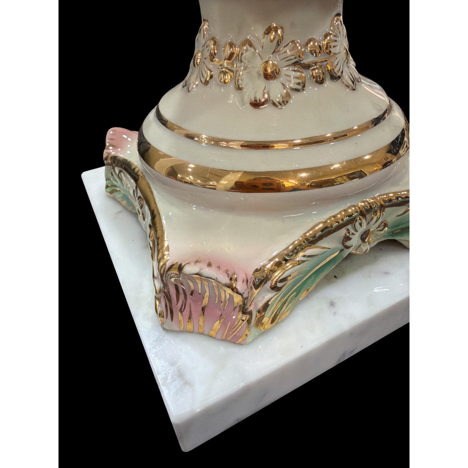Vintage Porcelain Boudoir Lamp | Pink, Mint Green, Gold Gilt, Marble Base