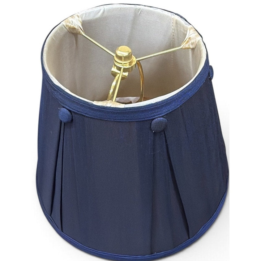Pair Vintage Baldwin Brass Table Lamps Navy Silk Pleated Shades 22 Inch