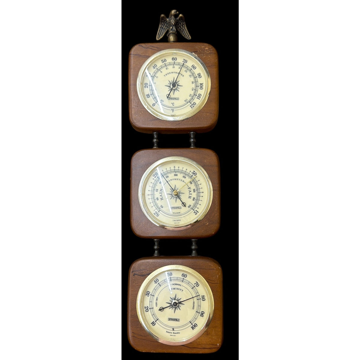 Vintage Springfield Weather Station Wood Barometer Thermometer Hygrometer USA – additional view 2