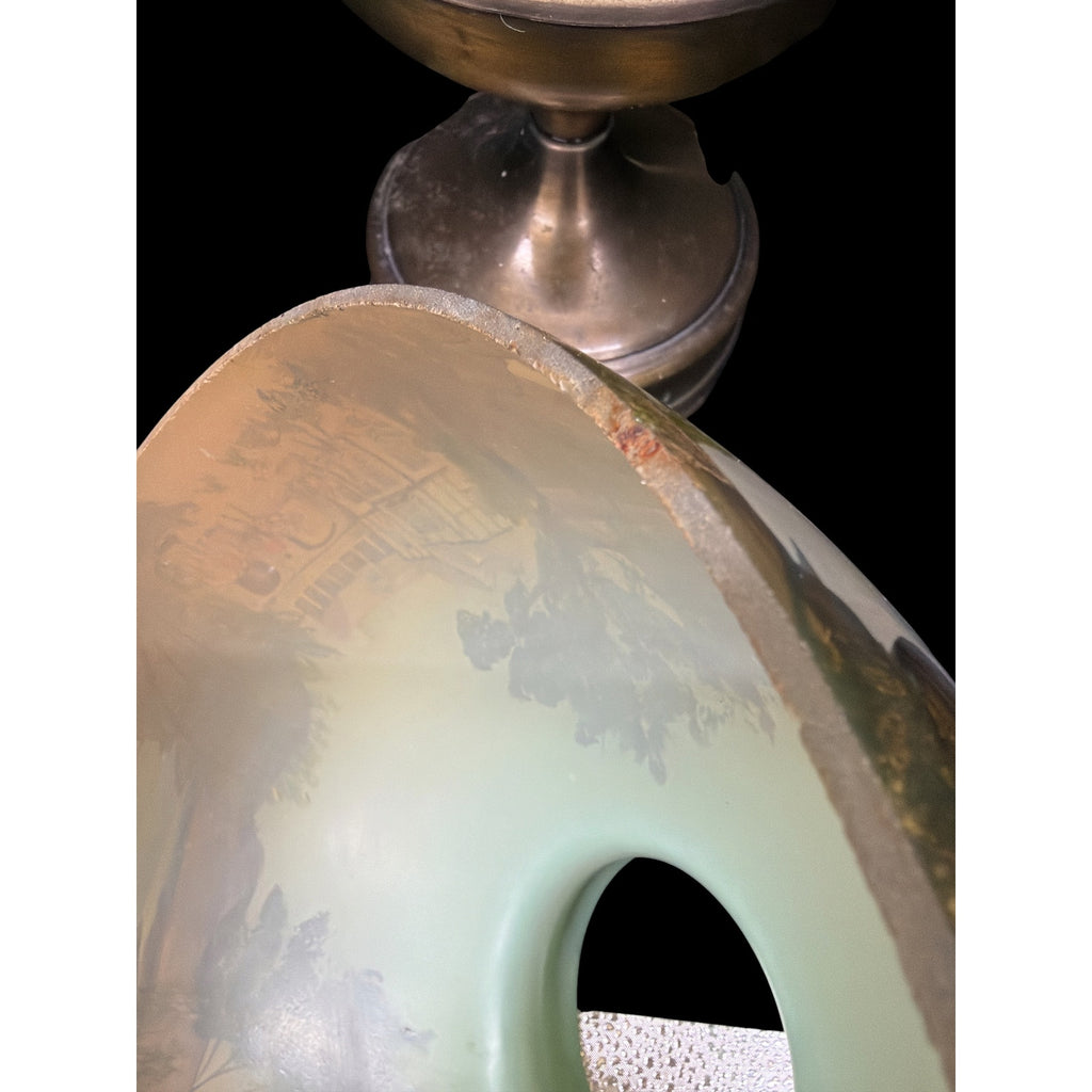 Antique Hand Painted Opal Glass Lamp Brass Electric Oil Lamp 21"