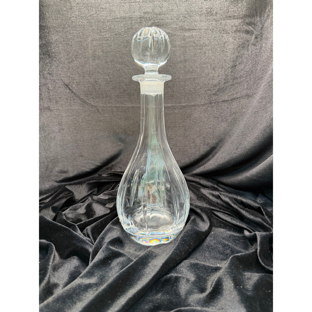 Vintage Heavy Crystal Decanter Optic Ribbed Glass Whiskey Barware 13”