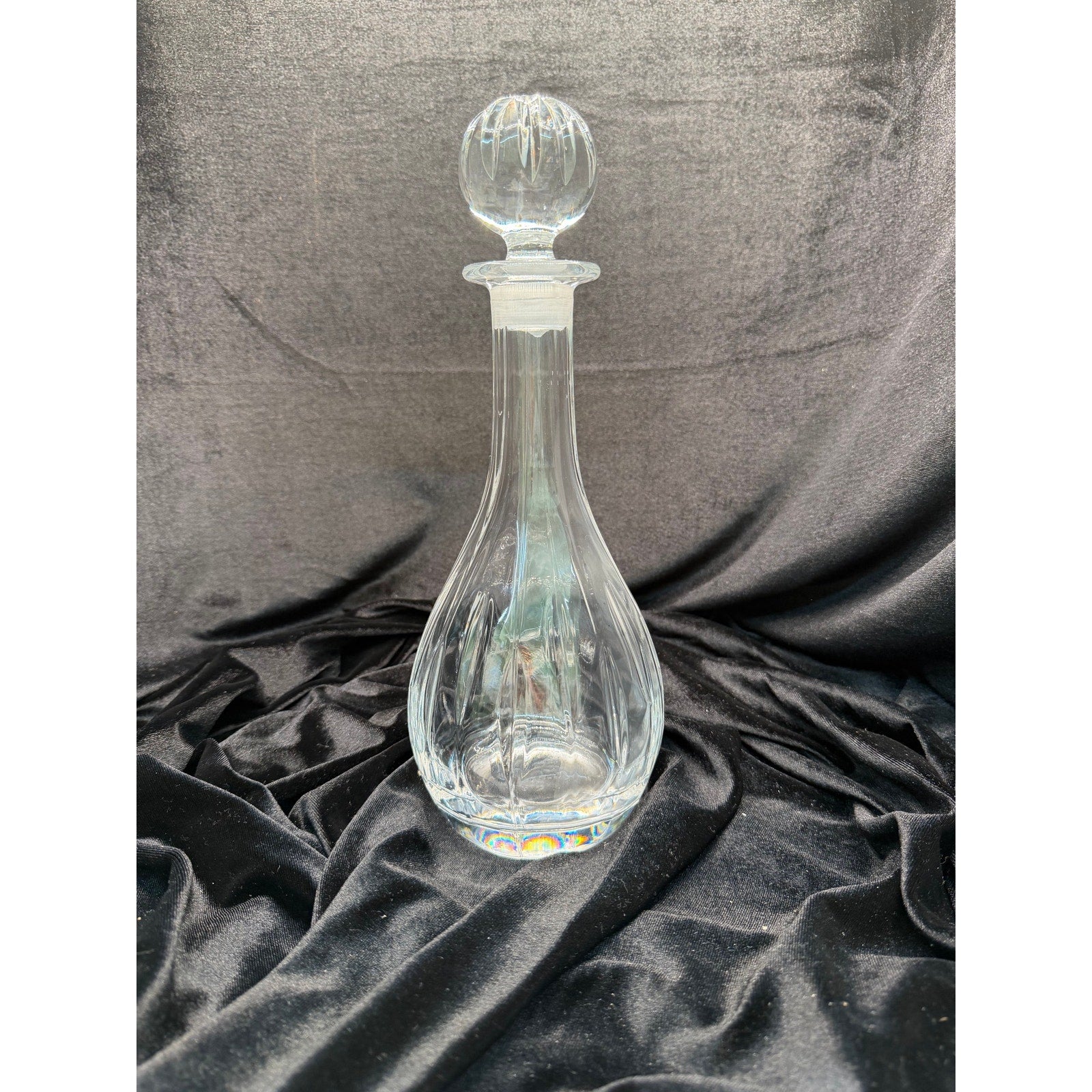 Vintage Heavy Crystal Decanter Optic Ribbed Glass Whiskey Barware 13”
