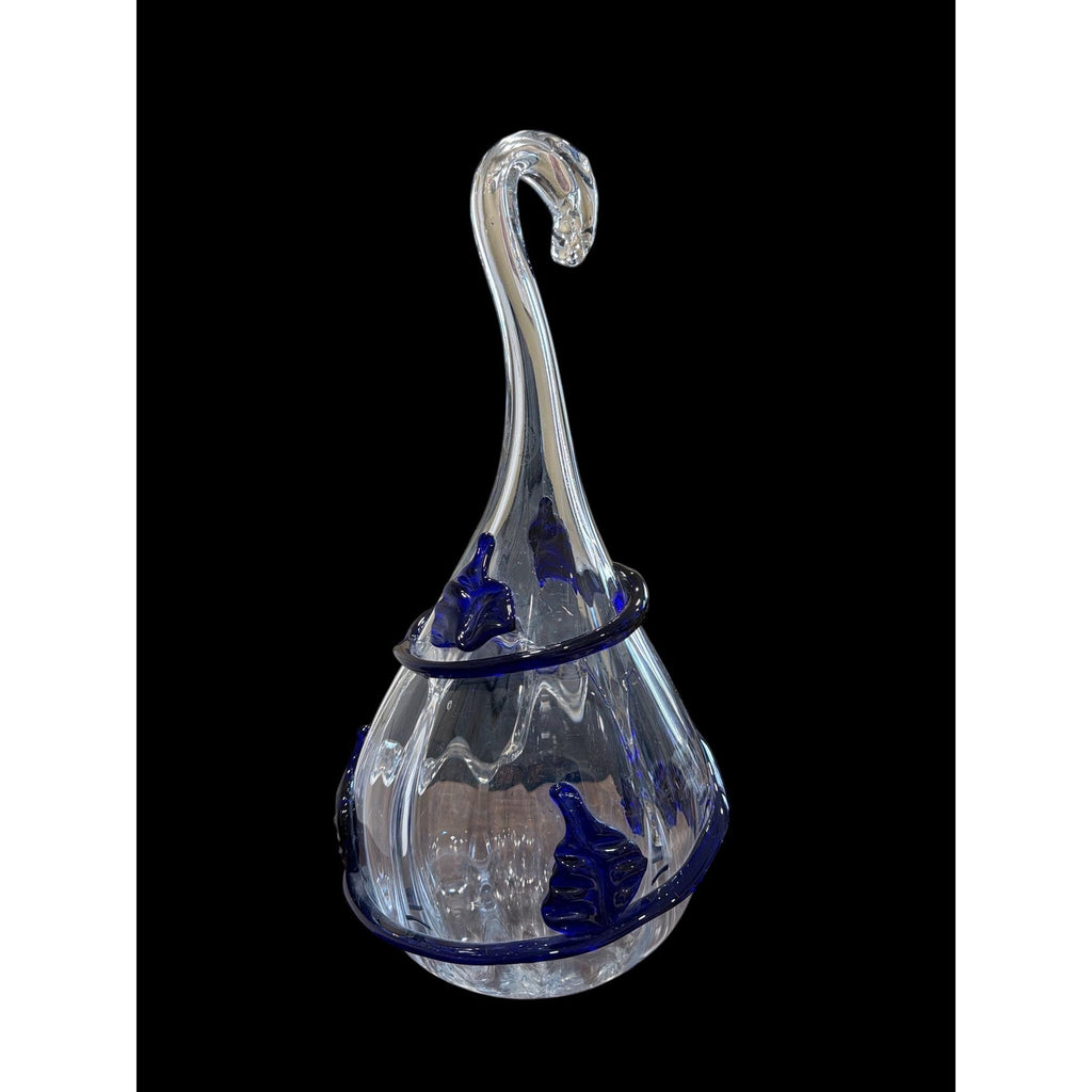 Hand Blown Glass Hanging Terrarium Blue Art Glass Planter Lantern 18”