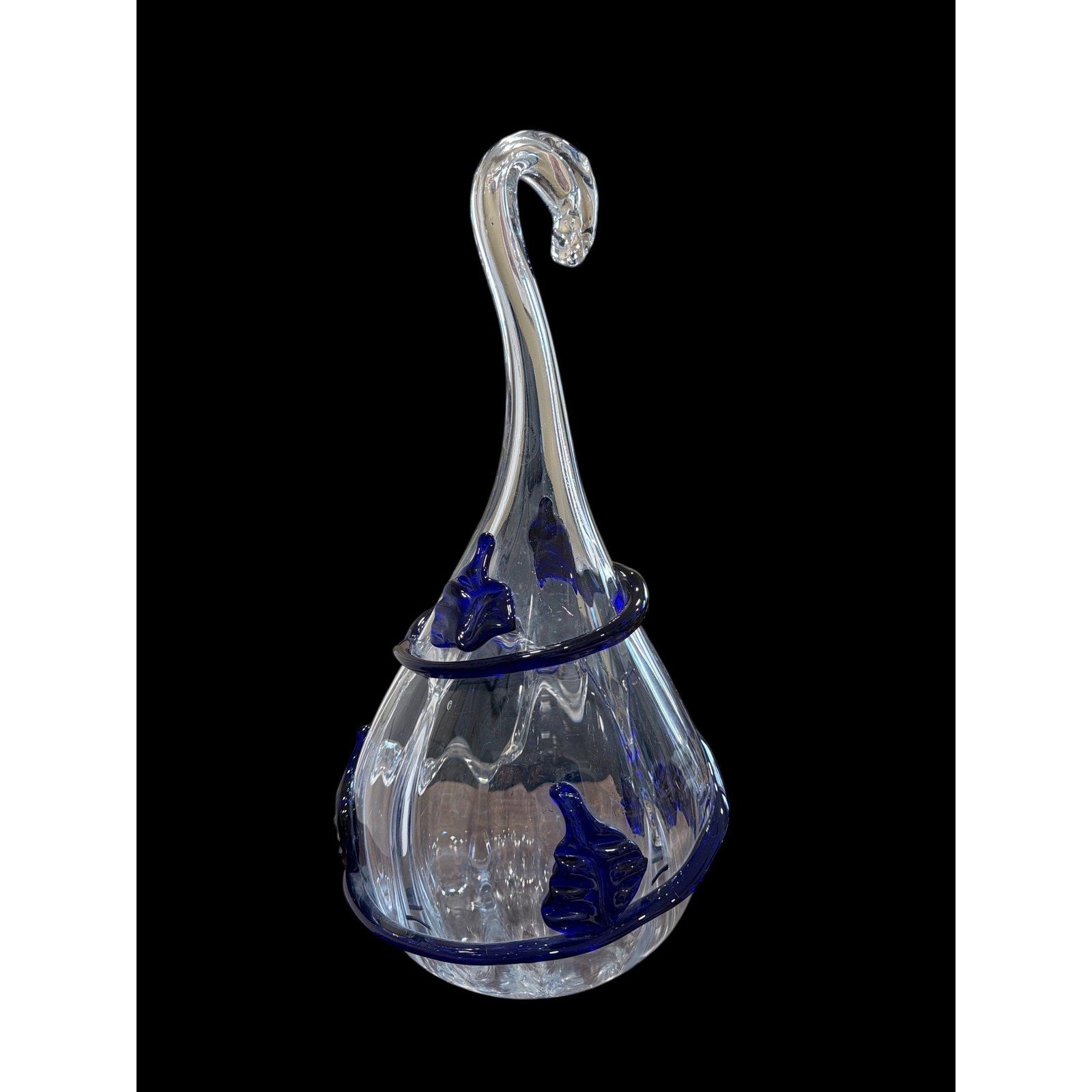 Hand Blown Glass Hanging Terrarium Blue Art Glass Planter Lantern 18”