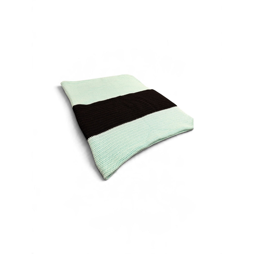 Handmade Crochet Afghan Blanket Aqua Black Striped Heavyweight Throw 52x68